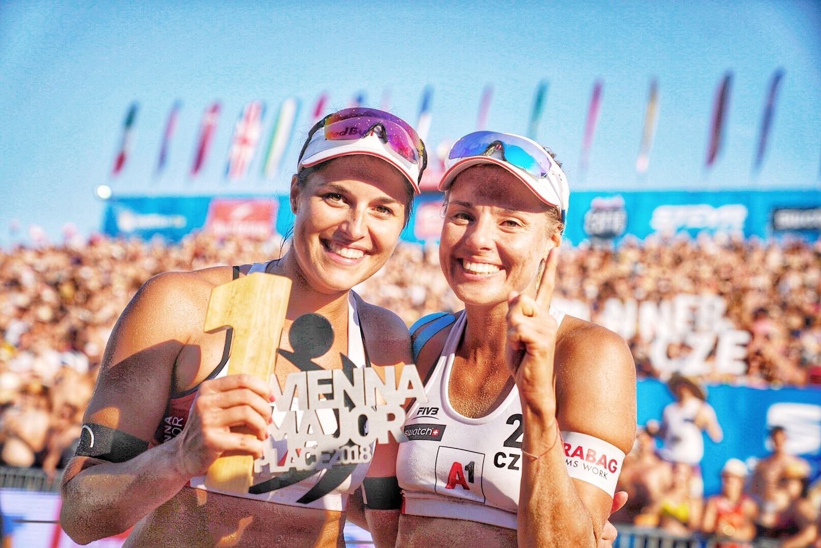 Barbora (left) and Marketa all smiles after their Vienna Major triumph