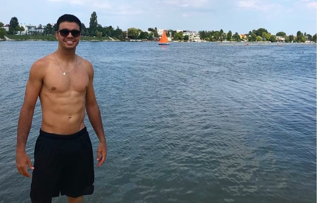 Guto enjoys the Danube River after a training session in Vienna